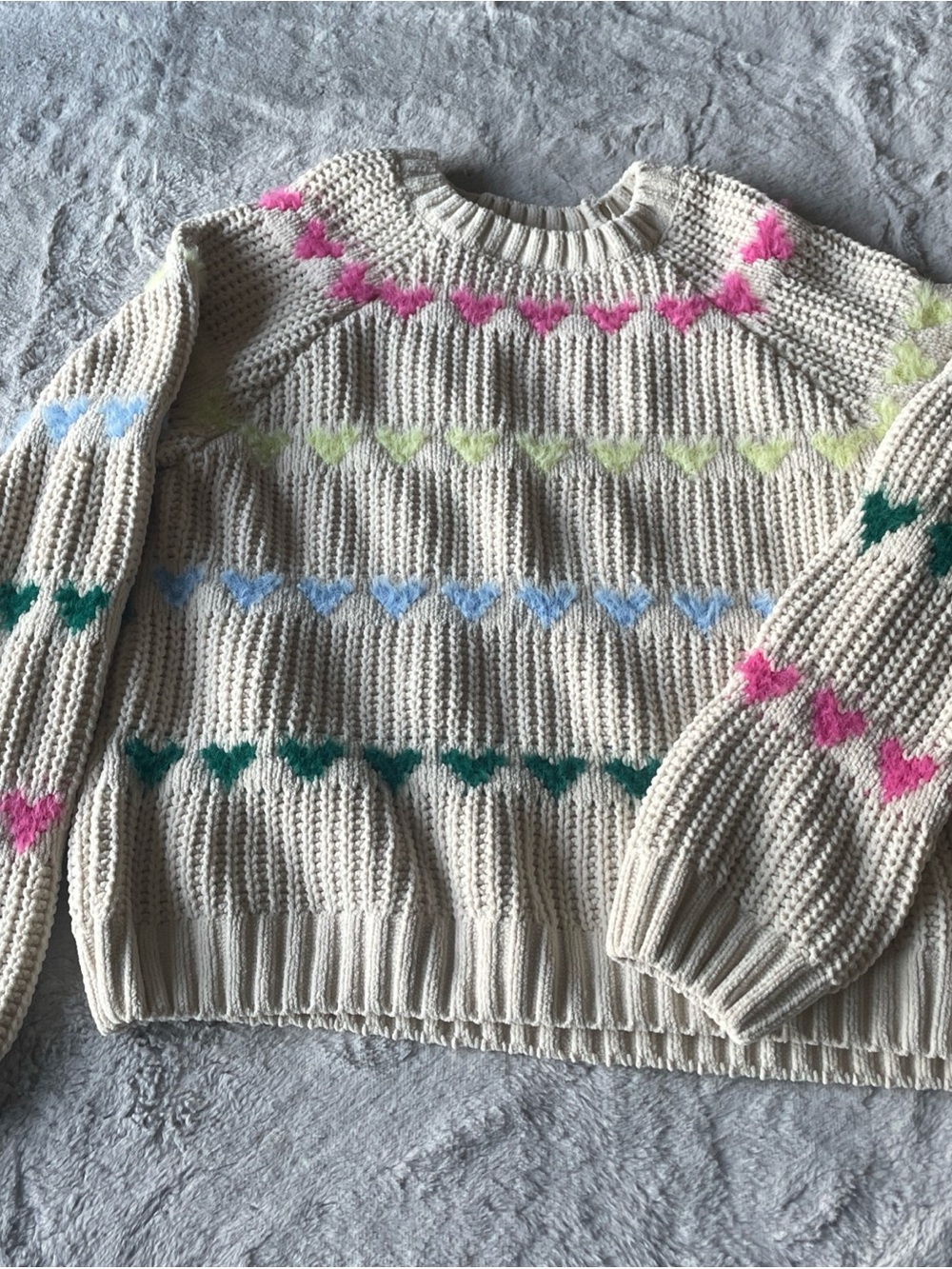 Cream Heart-Stripe Knit Sweater for Kids